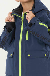 Kids' Navy Blue Sporty Logo Tape Waterproof Insulated Snow Jacket